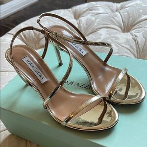 Aquazzura Metallic Gold Strappy Sandals NWT Size 37